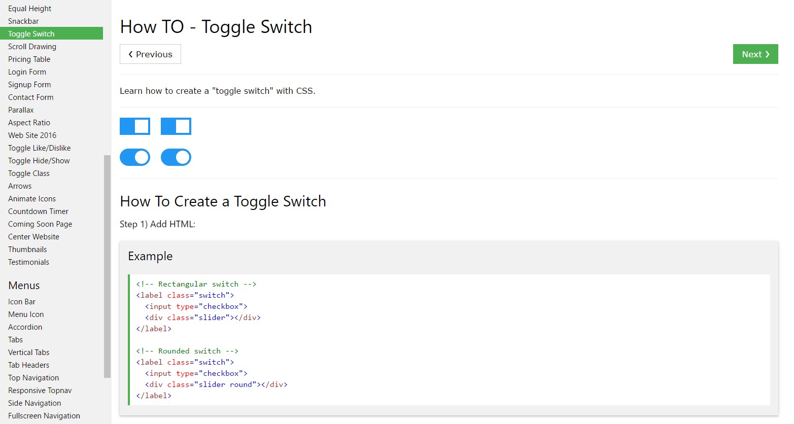 How to  establish Toggle Switch